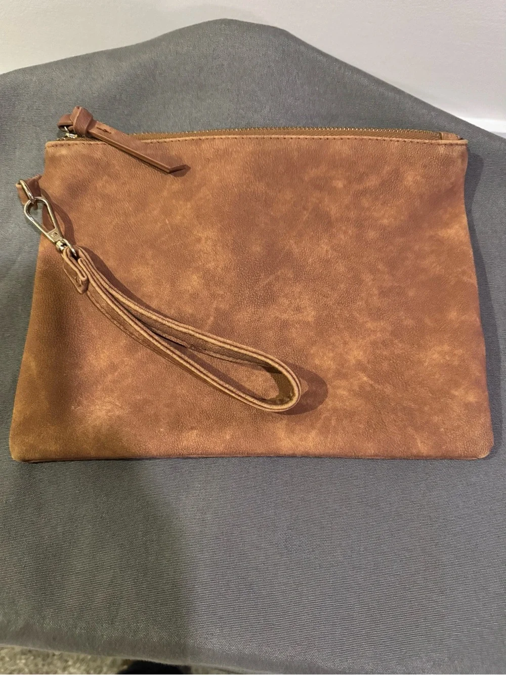 Distressed Vegan LeatherBrown Wristlet Clutch - Stylish Everyday Sustainable